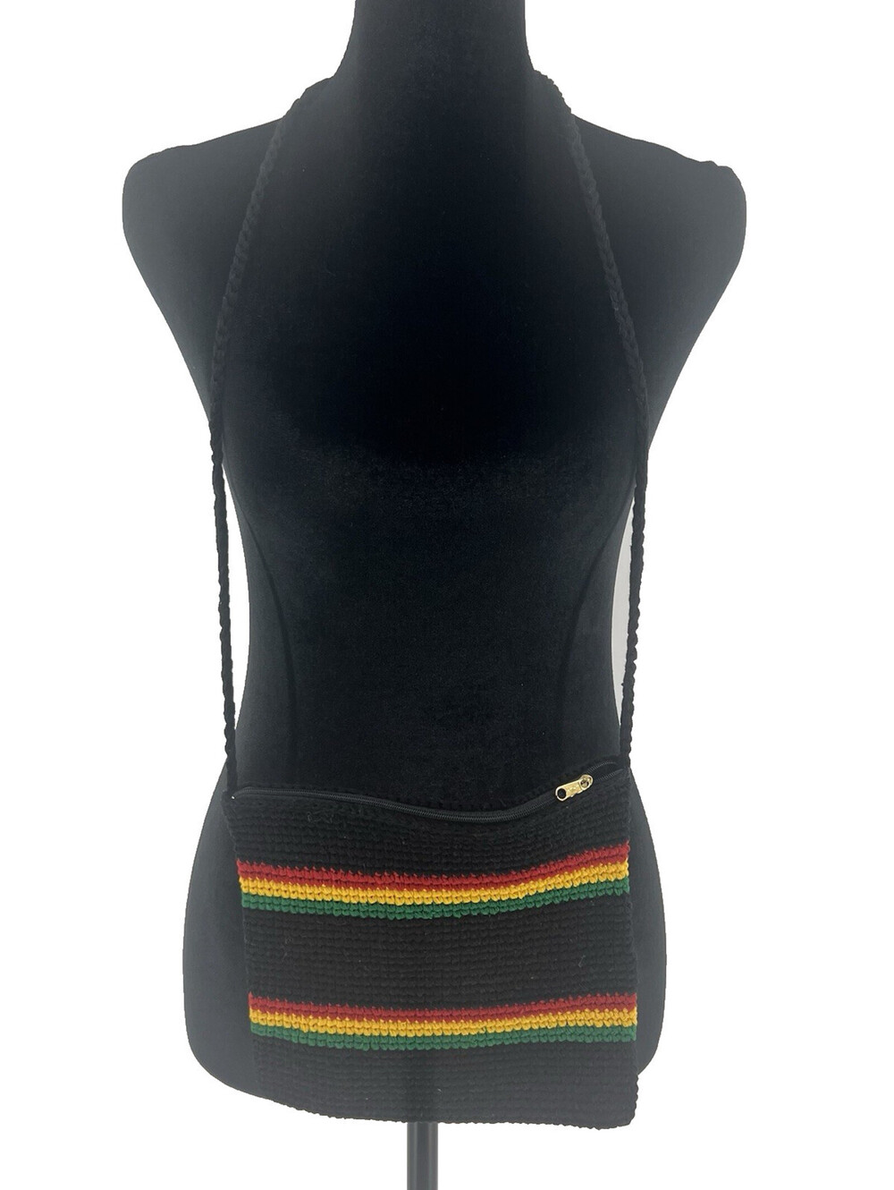 Rasta stripes messenger bag crocheted crossbody 8.5"x8.5"x1/2" (99-2)